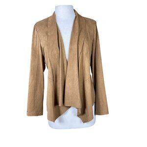 Bagatelle Faux Suede Tan Waterfall Drape Front Jacket XL Long Sleeve Lightweight